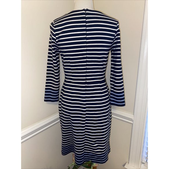 Striped Dress JOULES Mariners Women Medium 6 Cotton Navy & White Pockets - Picture 3 of 6
